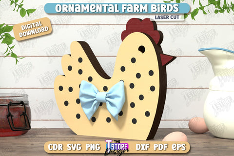 Ornamental Farm Birds Laser Cut Bundle | Farm Characters Laser Cut | Farmhouse Decor | Tabletop Statuette | CNC File SVG The T Store Design 