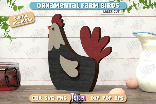Ornamental Farm Birds Laser Cut | Farm Characters Laser Cut | Farmhouse Decor | Tabletop Statuette | CNC File SVG The T Store Design 