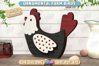 Ornamental Farm Birds Laser Cut | Farm Characters Laser Cut | Farmhouse Decor | Tabletop Statuette | CNC File SVG The T Store Design 