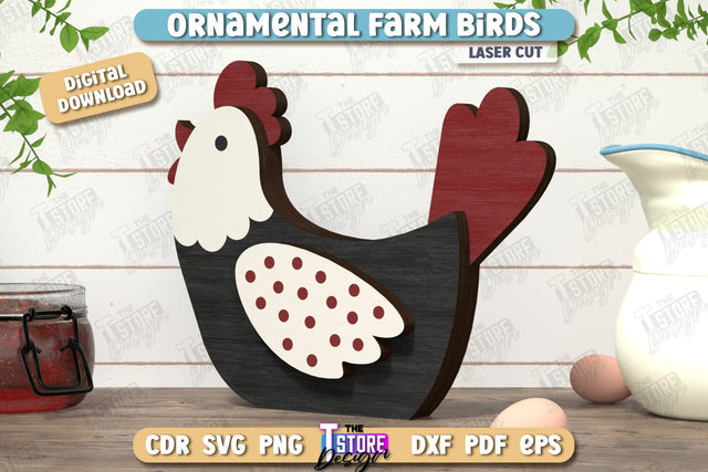 Ornamental Farm Birds Laser Cut | Farm Characters Laser Cut | Farmhouse Decor | Tabletop Statuette | CNC File SVG The T Store Design 