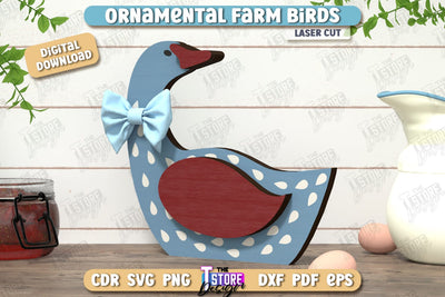 Ornamental Farm Birds Laser Cut | Farm Characters Laser Cut | Farmhouse Decor | Tabletop Statuette | CNC File SVG The T Store Design 
