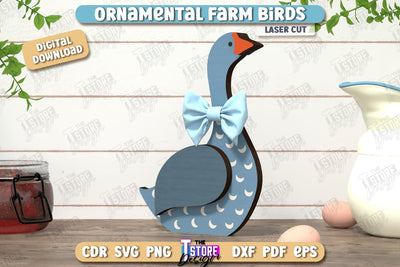 Ornamental Farm Birds Laser Cut | Farm Characters Laser Cut | Farmhouse Decor | Tabletop Statuette | CNC File SVG The T Store Design 