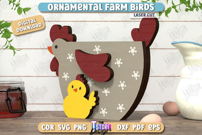 Ornamental Farm Birds Laser Cut | Farm Characters Laser Cut | Farmhouse Decor | Tabletop Statuette | CNC File SVG The T Store Design 