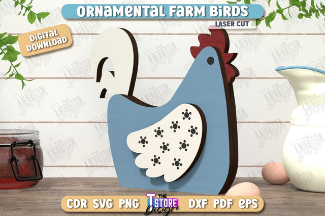 Ornamental Farm Birds Laser Cut | Farm Characters Laser Cut | Farmhouse Decor | Tabletop Statuette | CNC File SVG The T Store Design 