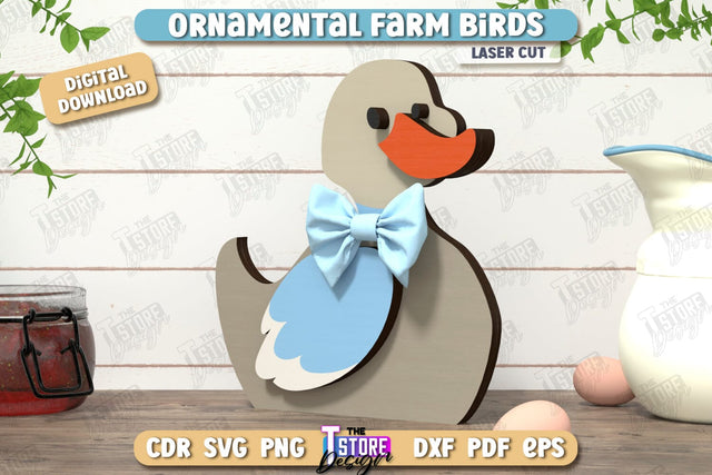 Ornamental Farm Birds Laser Cut | Farm Characters Laser Cut | Farmhouse Decor | Tabletop Statuette | CNC File SVG The T Store Design 