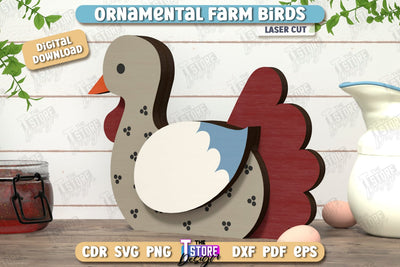 Ornamental Farm Birds Laser Cut | Farm Characters Laser Cut | Farmhouse Decor | Tabletop Statuette | CNC File SVG The T Store Design 