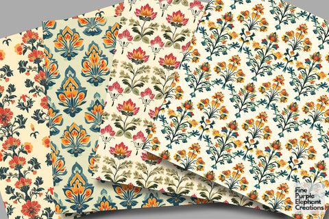 Ornamental Indian Damask Digital Paper | Paisley Mandala Tapestry Digital Pattern Fine Purple Elephant Creations 