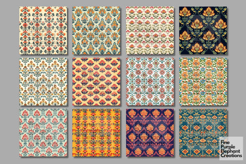 Ornamental Indian Damask Digital Paper | Paisley Mandala Tapestry Digital Pattern Fine Purple Elephant Creations 