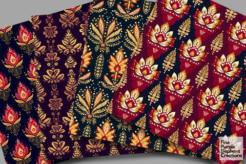 Ornamental Indian Silk | Paisley Mandala Digital Pattern Fine Purple Elephant Creations 