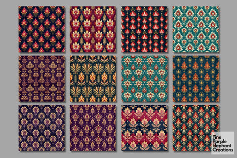 Ornamental Indian Silk | Paisley Mandala Digital Pattern Fine Purple Elephant Creations 