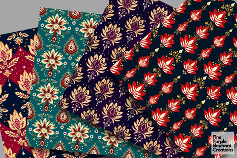 Ornamental Indian Silk | Paisley Mandala Digital Pattern Fine Purple Elephant Creations 