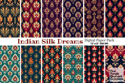 Ornamental Indian Silk | Paisley Mandala Digital Pattern Fine Purple Elephant Creations 