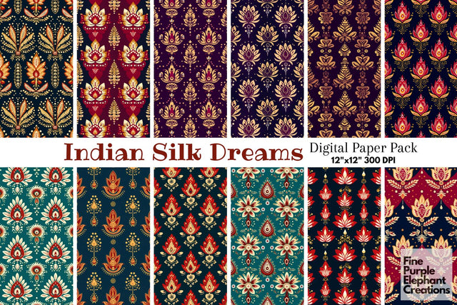 Ornamental Indian Silk | Paisley Mandala Digital Pattern Fine Purple Elephant Creations 