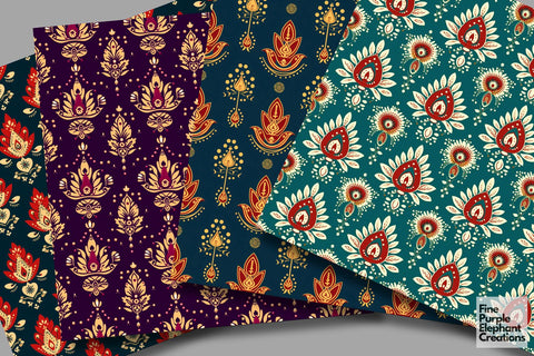 Ornamental Indian Silk | Paisley Mandala Digital Pattern Fine Purple Elephant Creations 