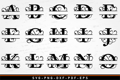 Ornate Alphabet Split Monogram Letters SVG Flourish Font SVG Laser Cut Files SVG D2PUTRI Designs 