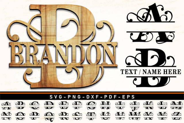 Ornate Alphabet Split Monogram Letters SVG Flourish Font SVG Laser Cut Files SVG D2PUTRI Designs 