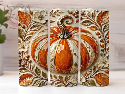Ornate Autumn Pumpkin 20oz Tumbler, Pumpkin Motif, Ornate Design, Autumn Theme, Elegant Style, Rustic Charm, 20oz Wrap, Sublimation Tumbler Sublimation Lara' s Designs 