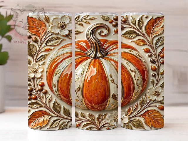 Ornate Autumn Pumpkin 20oz Tumbler, Pumpkin Motif, Ornate Design, Autumn Theme, Elegant Style, Rustic Charm, 20oz Wrap, Sublimation Tumbler Sublimation Lara' s Designs 