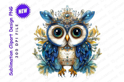 Ornate Blue And Gold Crowned Owl Sublimation Regulrcrative 