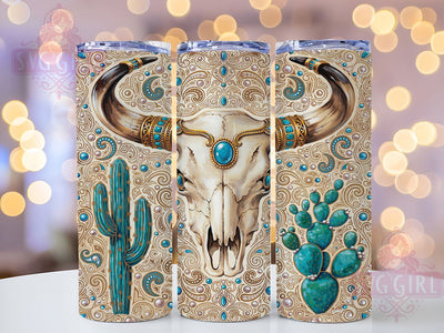 Ornate Bull Skull 20oz Tumbler Wrap, Bull Skull, Ornate Design, Western Theme, Rustic Charm, Boho Style, Skinny Tumbler, Sublimation PNG Sublimation SvggirlplusArt 