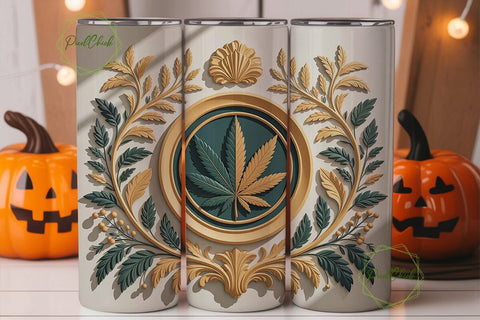 Ornate Cannabis Leaf Relief 20oz Tumbler Sublimation PixelChick 