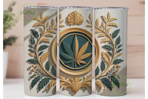 Ornate Cannabis Leaf Relief 20oz Tumbler Sublimation PixelChick 