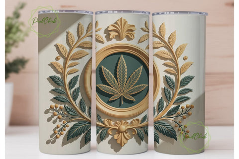 Ornate Cannabis Leaf Relief 20oz Tumbler Sublimation PixelChick 