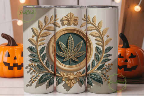 Ornate Cannabis Leaf Relief 20oz Tumbler Sublimation PixelChick 