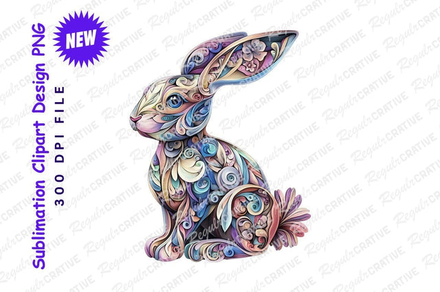 Ornate decorative rabbit clipart colorful easter bunny Sublimation Regulrcrative 