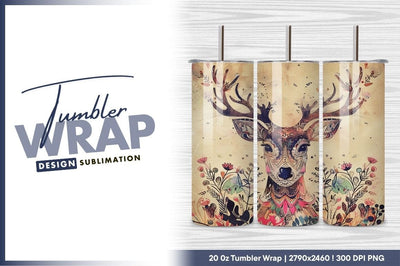 Ornate deer with floral accents tumbler png Sublimation Regulrcrative 