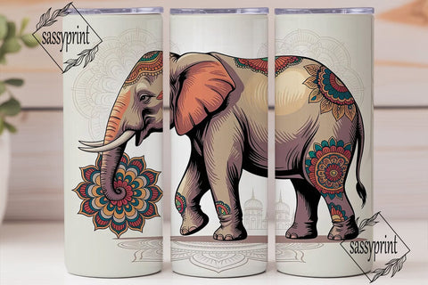 Ornate Elephant Mandala Tumbler Wrap Sublimation sassyprint 