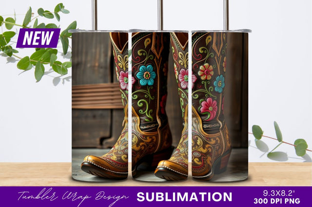 Ornate Embroidered Cowboy Boots Tumbler Png Sublimation Regulrcrative 