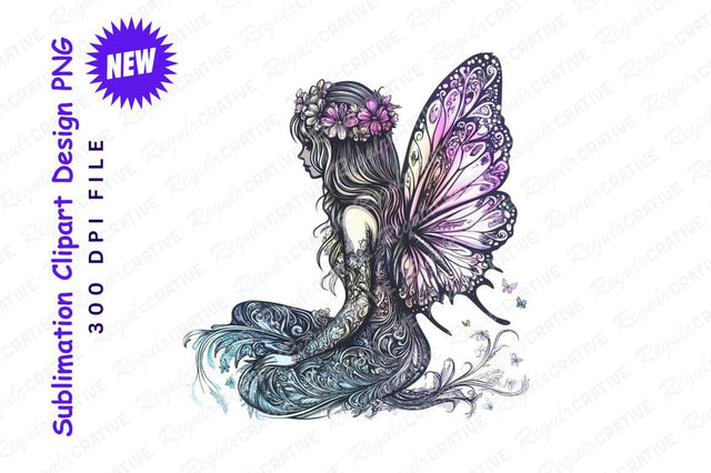 Ornate Fairy With Butterfly Wings Clipart Png Sublimation Regulrcrative 