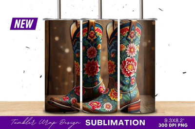 Ornate Floral Embroidered Cowboy Boots On Wood Sublimation Regulrcrative 