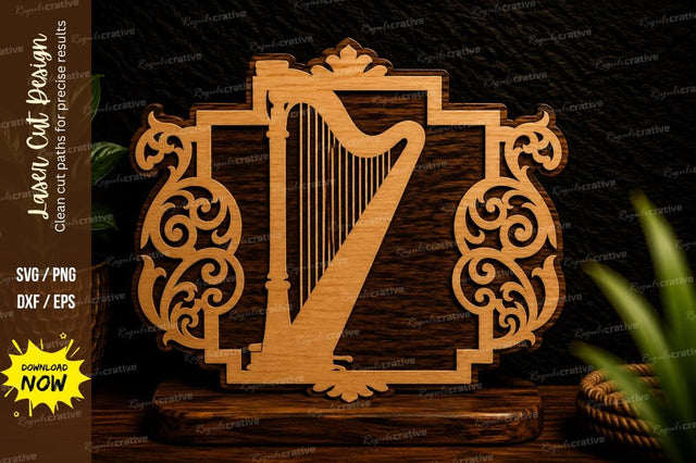 Ornate Harp Frame Laser Cut Svg Design SVG Regulrcrative 