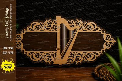 Ornate Harp Frame Laser Cut Svg Design SVG Regulrcrative 