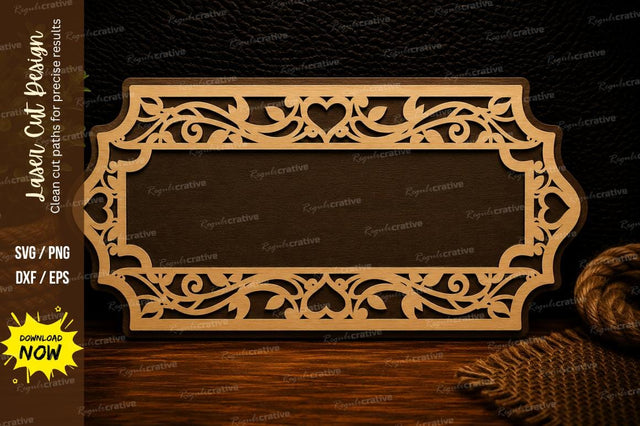 Ornate Heart Border Name Sign Laser Cut Svg Design SVG Regulrcrative 