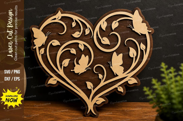 Ornate Heart Butterfly laser cut svg File SVG Regulrcrative 