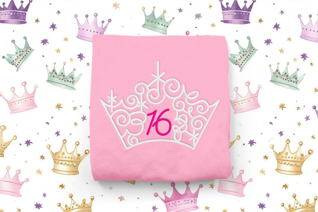 Ornate Magical Tiara with Number 16 Embroidery - So Fontsy