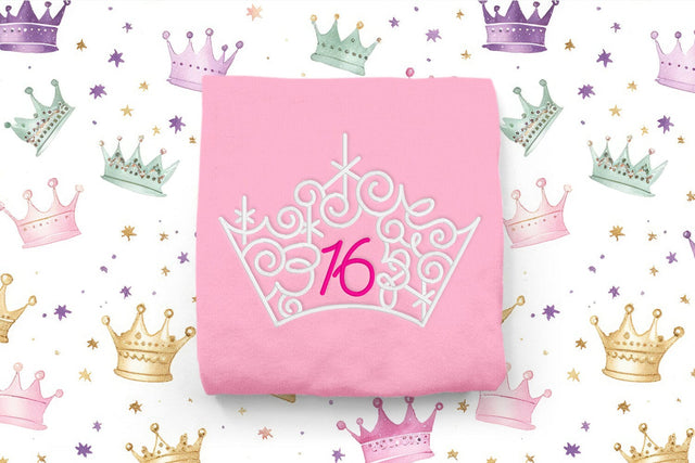 Ornate Magical Tiara with Number 16 Embroidery Embroidery/Applique DESIGNS Risa Rocks It 