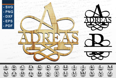 Ornate Monogram Split Alphabet Letters SVG Cut Files, Split Font SVG Bundle, family monogram SVG SVG D2PUTRI Designs 