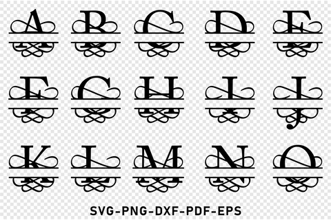 Ornate Monogram Split Alphabet Letters SVG Cut Files, Split Font SVG Bundle, family monogram SVG SVG D2PUTRI Designs 