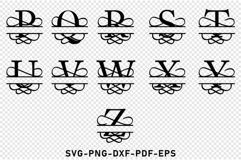 Ornate Monogram Split Alphabet Letters SVG Cut Files, Split Font SVG Bundle, family monogram SVG SVG D2PUTRI Designs 