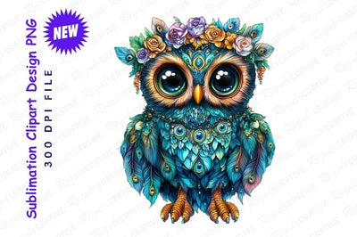 Ornate Owl With Floral Crown Clipart Png Sublimation Regulrcrative 