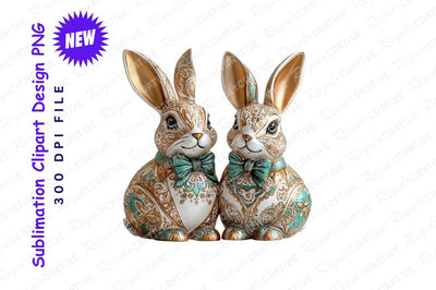 Ornate Rabbit Figurines Clipart Png Easter Theme Sublimation Regulrcrative 