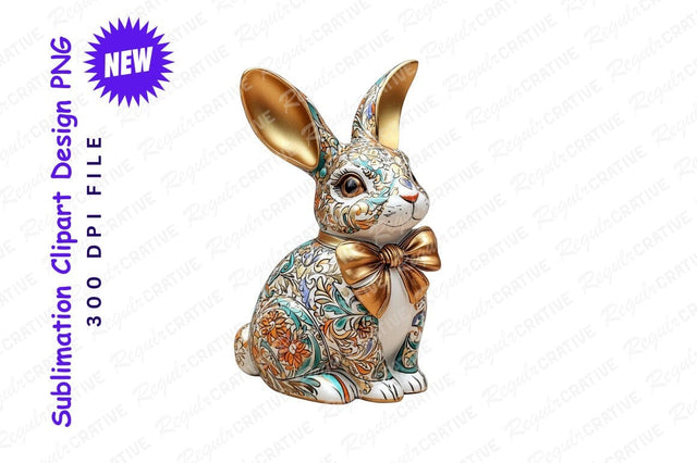 Ornate Rabbit With Bow Tie Clipart Png Sublimation Regulrcrative 