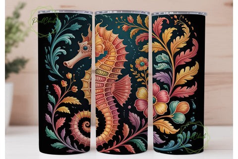 Ornate Seahorse 20oz Tumbler Wrap Sublimation PixelChick 