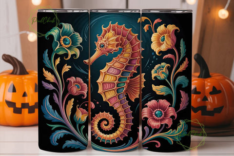 Ornate Seahorse 20oz Tumbler Wrap Sublimation PixelChick 