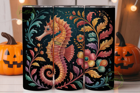 Ornate Seahorse 20oz Tumbler Wrap Sublimation PixelChick 