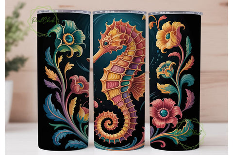 Ornate Seahorse 20oz Tumbler Wrap Sublimation PixelChick 
